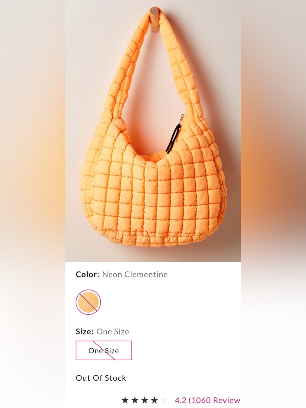 Free People Movement ~ Quilted Carryall Bag ~ Neon Clementine ~ NWT*** - Picture 4 of 9